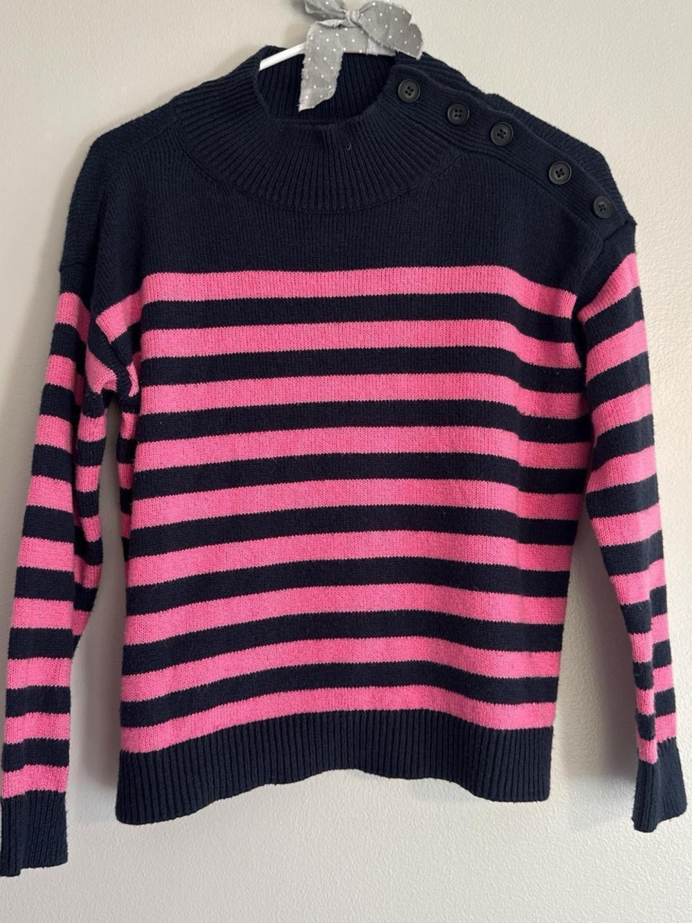 sailor striped shoulder button long sleeve sweater